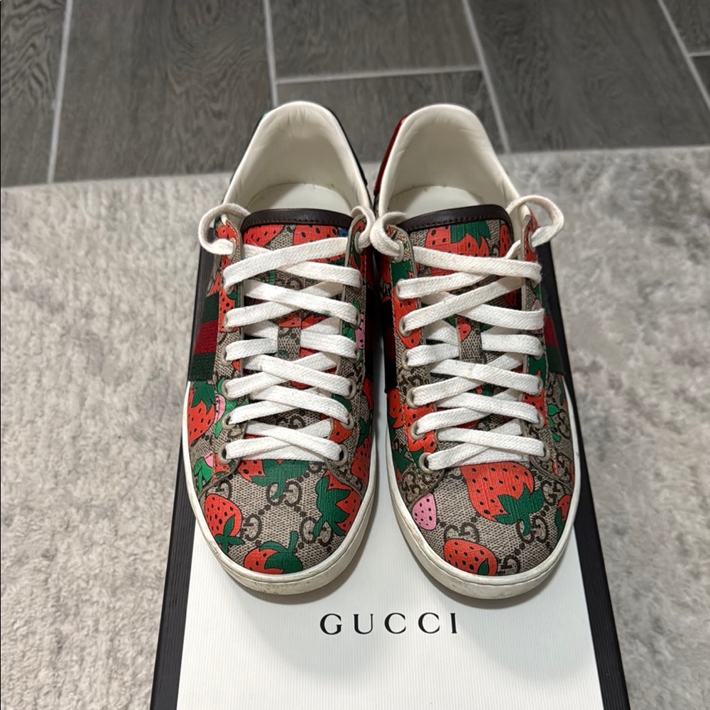 Gucci Strawberry Print Sneakers - Green and Red